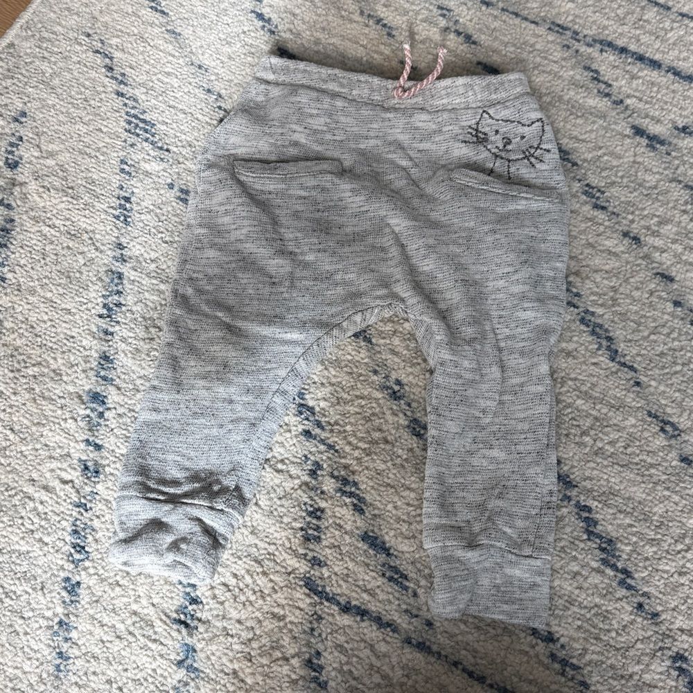 Zara Gray Baby Joggers with Cat Embroidery12-18M